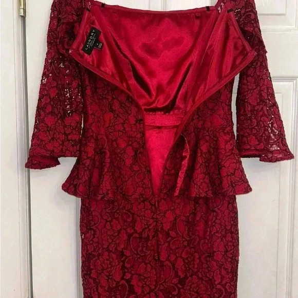 Laundry by Shelli Segal Women's Red Lace Off-the-shoulder Peplum Dress Size 4 - Picture 8 of 16